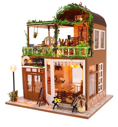 Miniaturowy domek DIY Kawiarenka pod tęczą